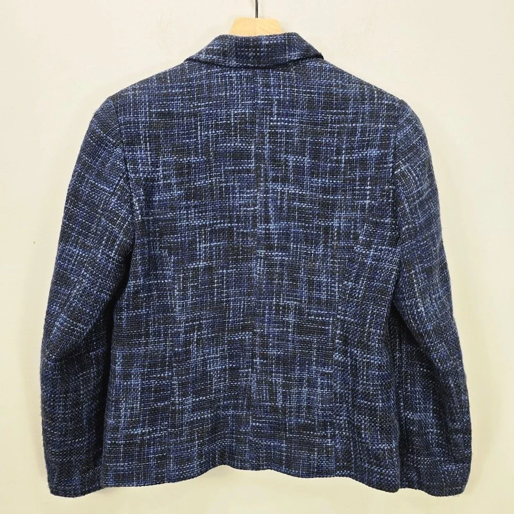 Vintage Coldwater Creek Tweed Jacket Blazer 10 Blue Linen Blend Office Career